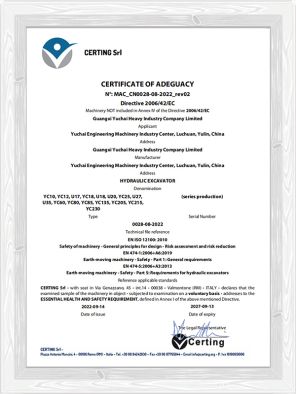 YC10& YC12& U17& U18& U20& YC25& U27&U35&YC60&YC80& YC85& YC135& YC205& YC215& YC230 CERTIFICATO DI ADEGUATEZZA YC10& YC12& U17& U18& U20& YC25& U27&U35&YC60&YC80& YC85& YC135& YC205& YC215& YC230 CERTIFICATO DI ADEGUATEZZA